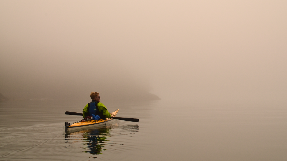 Duo Kayaks Inside Passage with Greenland Style Paddles